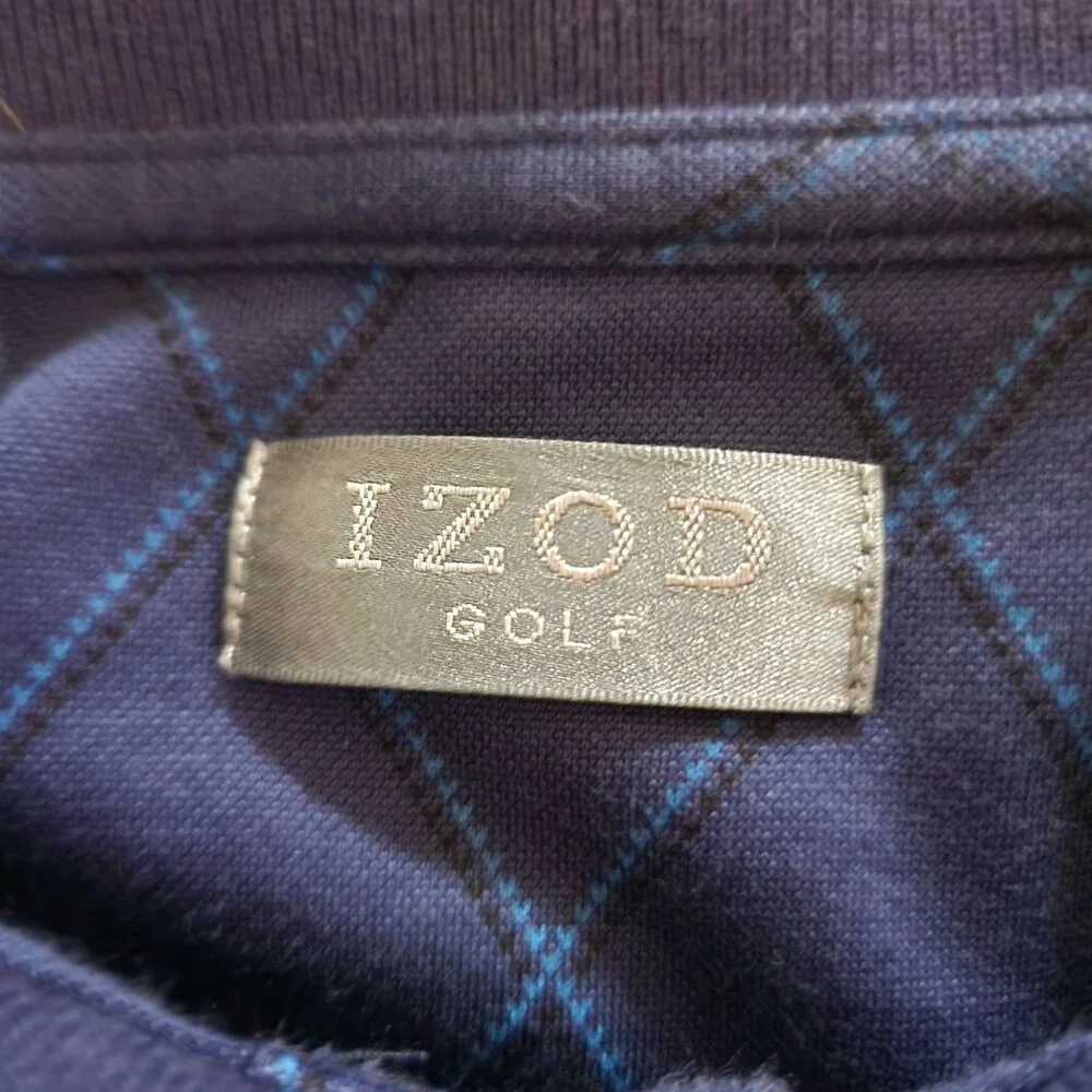 Izod Golf Blue Argyle Mens Short Sleeve Polo Shirt Large Collard Casual‎ Wear